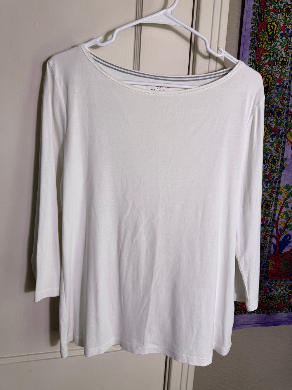 Talbots Petite LP White Pima Cotton 3/4 Sleeve Boat Neck Top Shirt